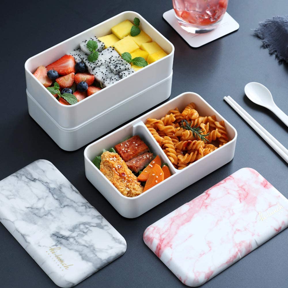 Original Bento Box Lunch Boxes Container Bundle Divider Japanese Style with Stainless Steel Utensils Spoon and Fork