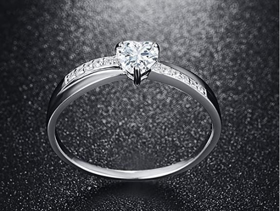 Women's Solid 925 Sterling Silver Heart Cut Cubic Zirconia Eternity Solitaire Engagement Ring