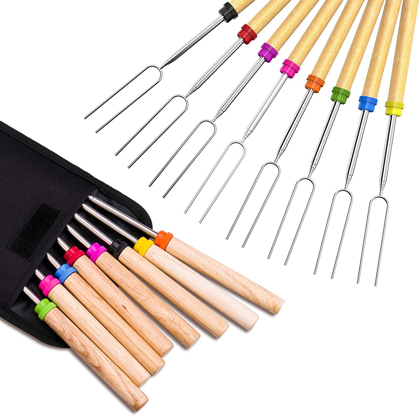 Marshmallow Roasting 8 Roasting Sticks 32 Inch Telescoping Extendable for BBQ and Outdoor(Pack of 8 Sticks)