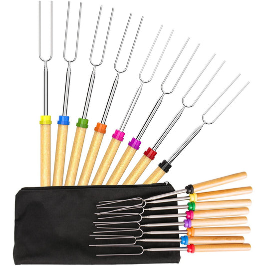 Marshmallow Roasting 8 Roasting Sticks 32 Inch Telescoping Extendable for BBQ and Outdoor(Pack of 8 Sticks)