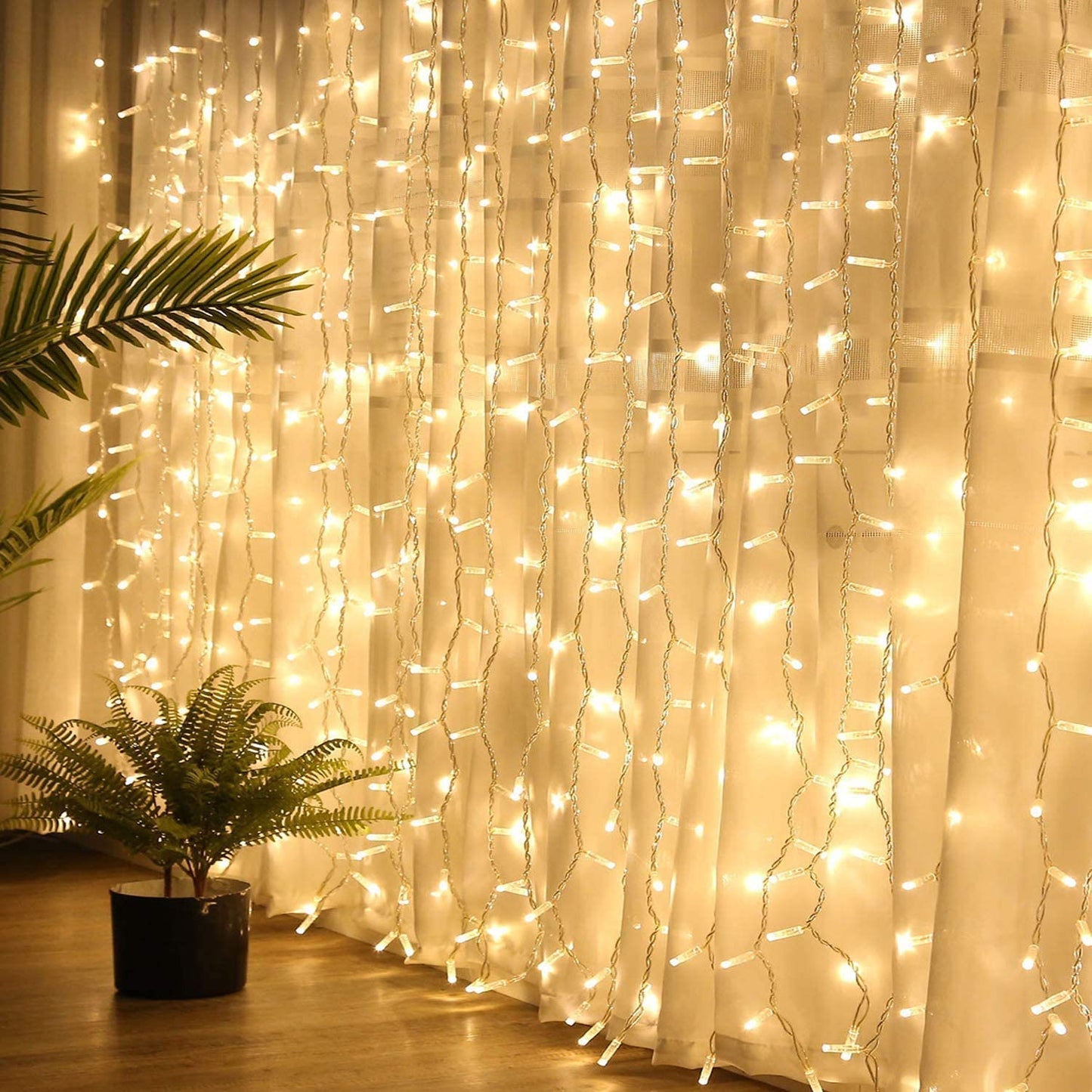 Fairy Curtain Lights, Amaze-T 300 LED Window Curtain String Light Wedding Party Home Garden Bedroom Outdoor Indoor Wall Decorations (Warm White)