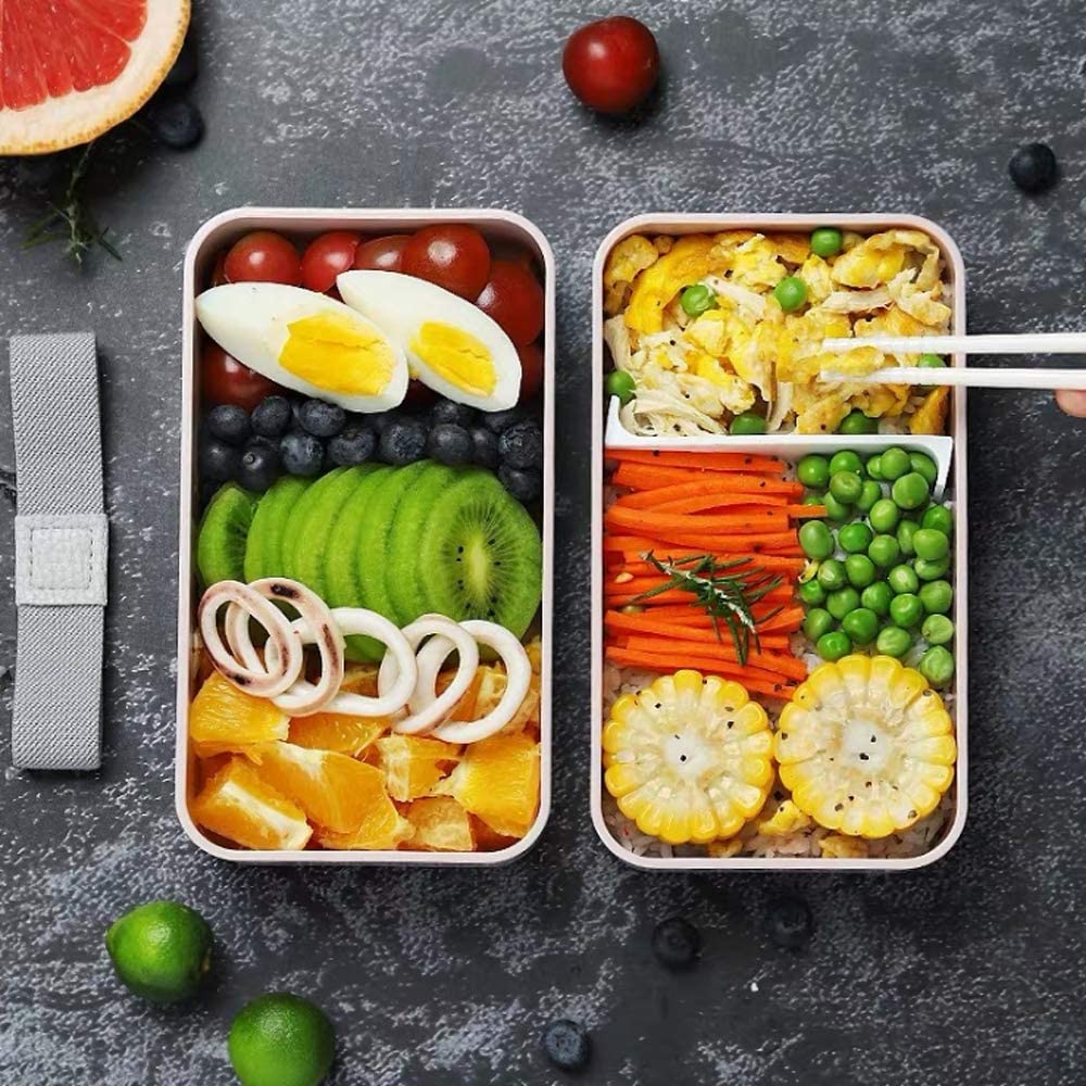 Original Bento Box Lunch Boxes Container Bundle Divider Japanese Style with Stainless Steel Utensils Spoon and Fork