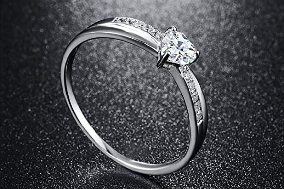 Women's Solid 925 Sterling Silver Heart Cut Cubic Zirconia Eternity Solitaire Engagement Ring