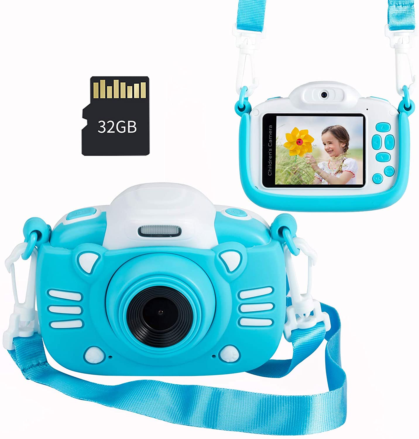 Kids Digital, 30MP  Selfie Camera for Boys and Girls, 1080P Rechargeable Video Recorder with 32GB SD Card, 2.4 inch IPS Screen