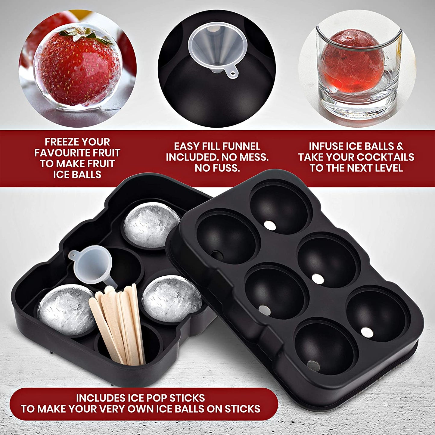 SUNSET Silicone Ice Cube Tray– Set of 2 Large Ice Cube Molds | Square & Sphere Ice Ball Maker for refrigerator | for Whiskey, Cocktails & more Reusable and BPA Free