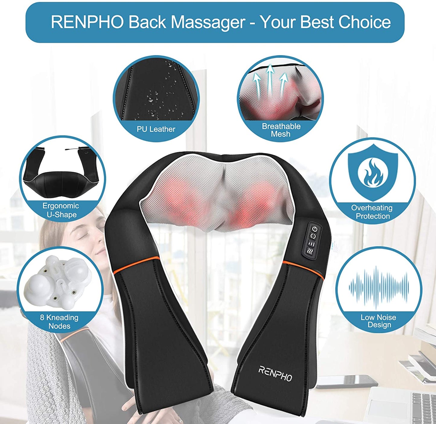 Electric Neck and Back Massager with Heat, 3D Kneading Massage Pillow for Pain Relief on Shoulder Leg Calf Foot Full Body Muscles