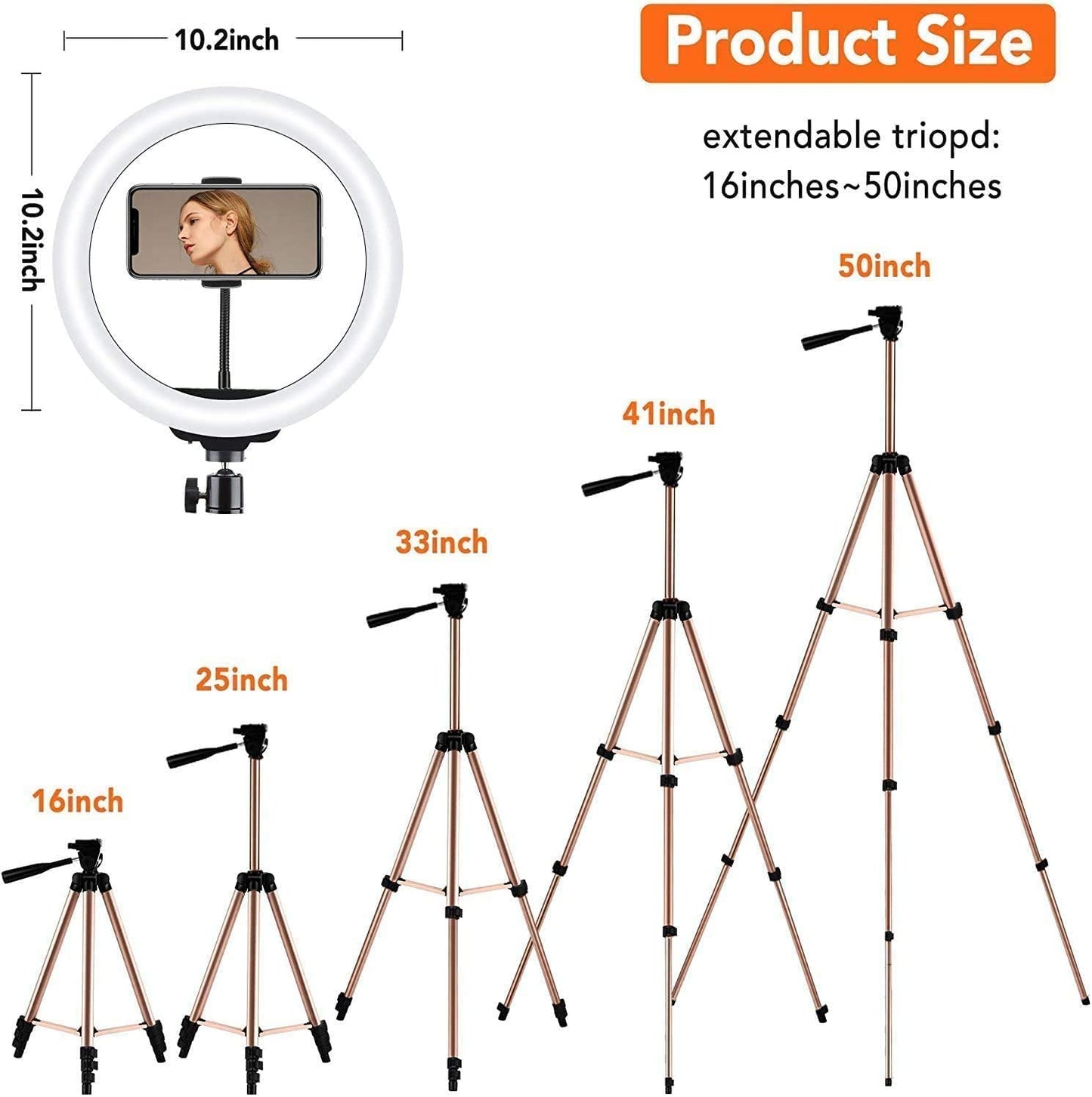 Selfie Ring Light with Tripod Stand, Ring light with Remote & Phone Holder for YouTube/Tiktok Stream/Makeup, LED Circle Light Tripod (Brown)