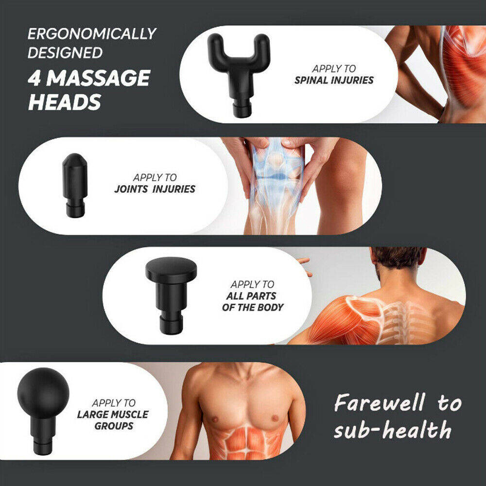 Massage Gun Percussion Massager Muscle Relaxing Therapy Deep Tissue 4 Heads AU